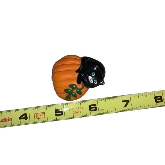 Fun World PIN Halloween Vintage Black Cat PUMPKIN Holiday Brooch #9301 - Picture 5 of 5